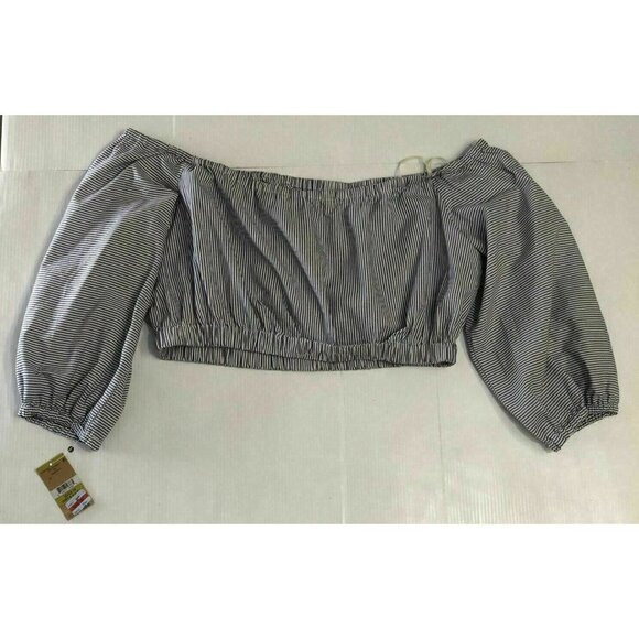 Rachel Rachel Roy Womens Blue Ruched Off-The-Shoulder Crop Top Shirt Size 14 - Picture 8 of 10